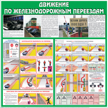 С40 Стенд движение по железнодорожным переездам (1000х1000 мм, пластик 3 мм, алюминиевый багет серебряного цвета) - Стенды - Стенды по безопасности дорожного движения - Магазин охраны труда ohranatruda-shop.ru
